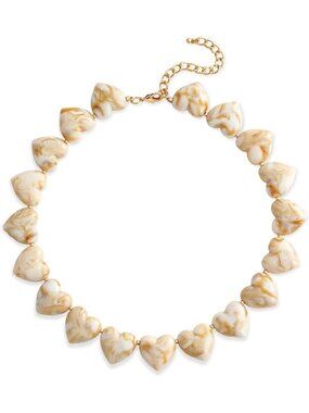 Women's Beige Acrylic Chunky Heart Choker Necklace Trendy Statement Jewelry